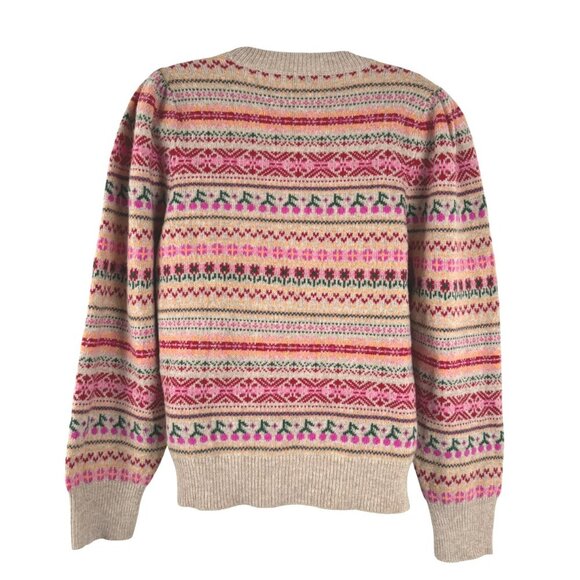 J. Crew Puff‎ Sleeve Fair Isle Crewneck Sweater Large Lambswool Blend FS-1339 - Picture 6 of 9